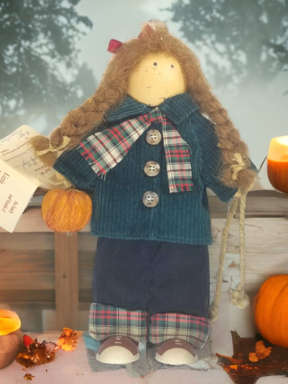 Vintage Lizzie High "Penny Valentine" Wooden Doll 1993 Autumn w/ Pumpkin